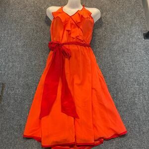 Girls from Savoy Orange Red 100% Silk Ruffled V-Neck Sleeveless Dress Size 12